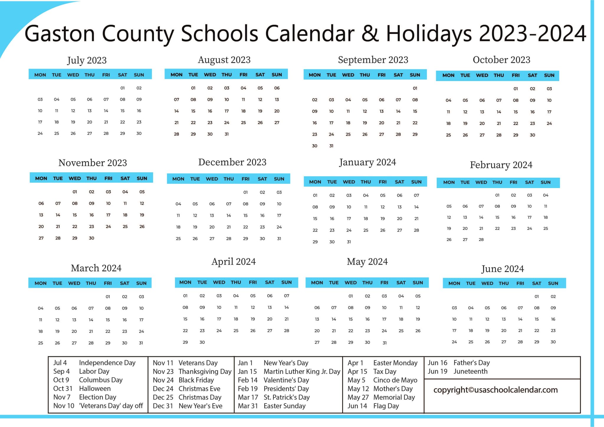 Gaston County Schools Calendar & Holidays 20232024