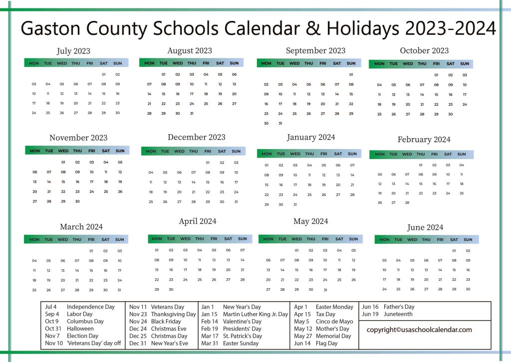 Gaston County Schools Calendar