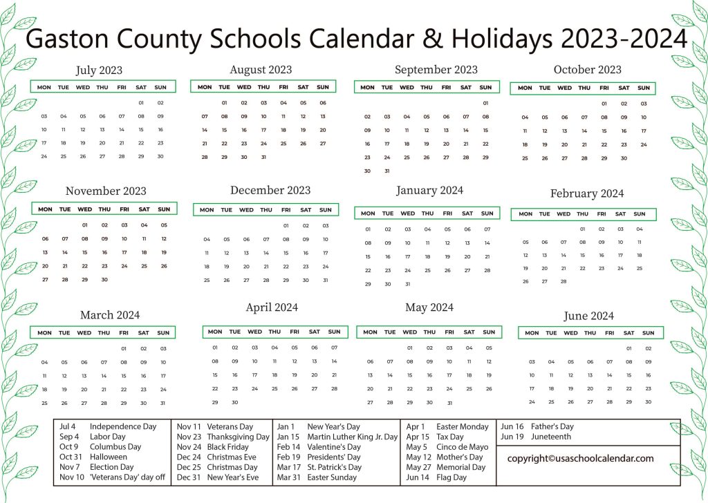 Gaston Schools Calendar