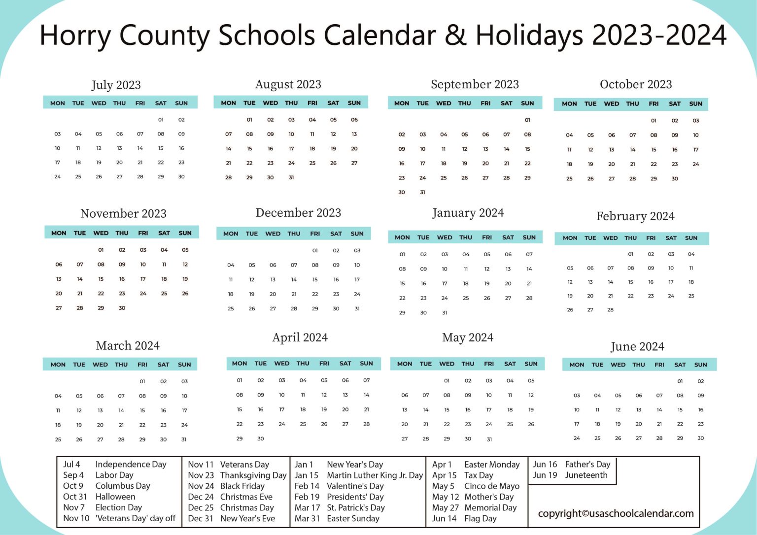 Horry County Schools Calendar & Holidays 20232024