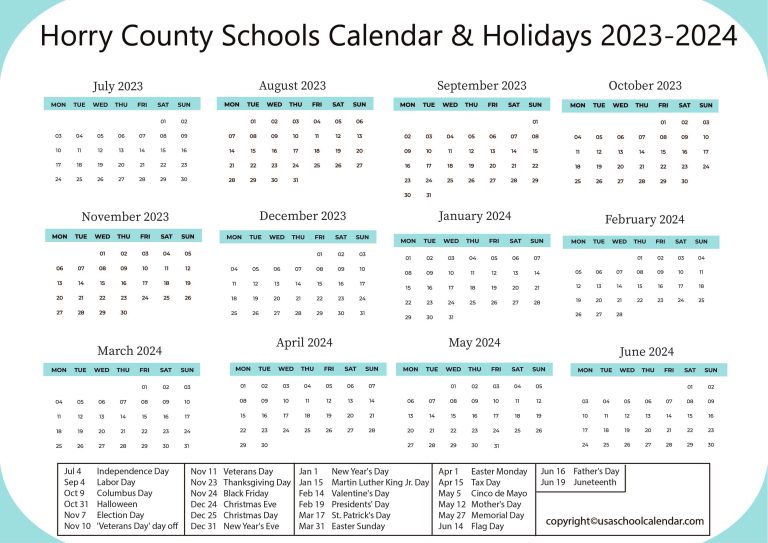 Horry County Schools Calendar & Holidays 2023-2024