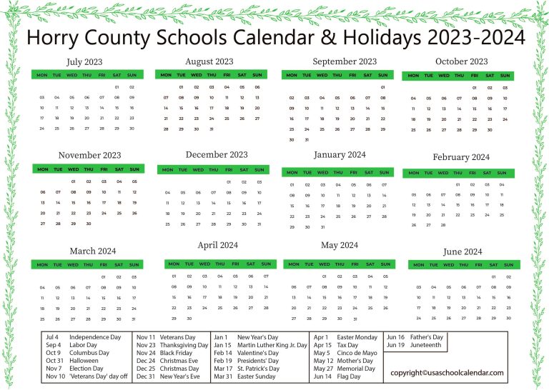 Horry County Schools Calendar & Holidays 20232024