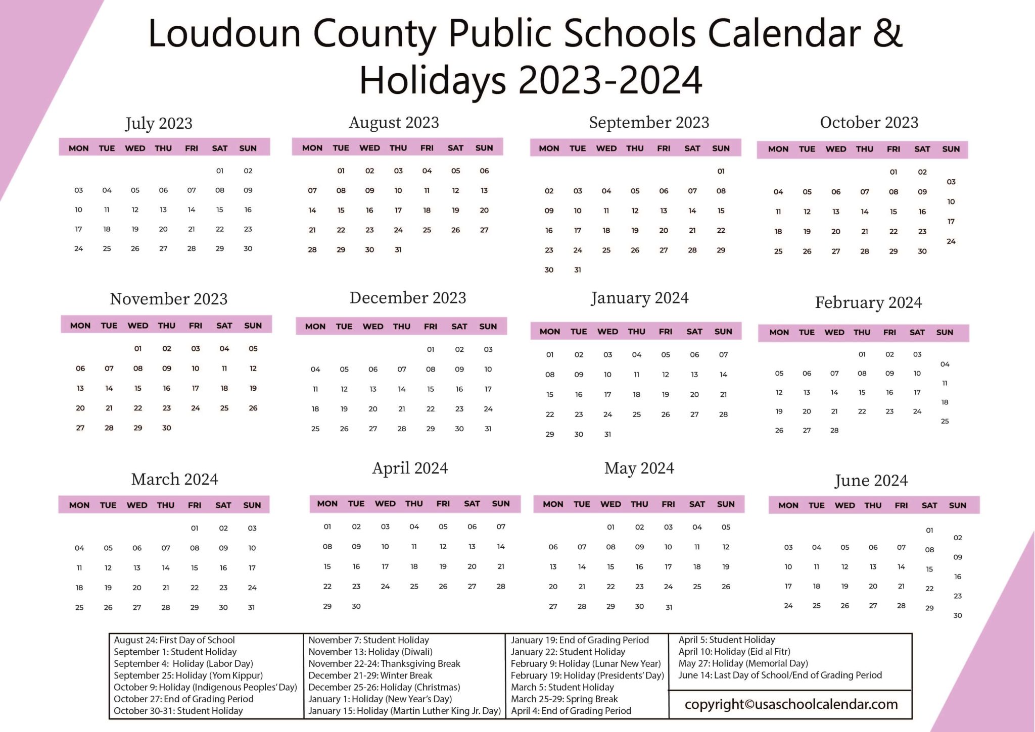 Loudoun County Public Schools Calendar & Holidays 20232024