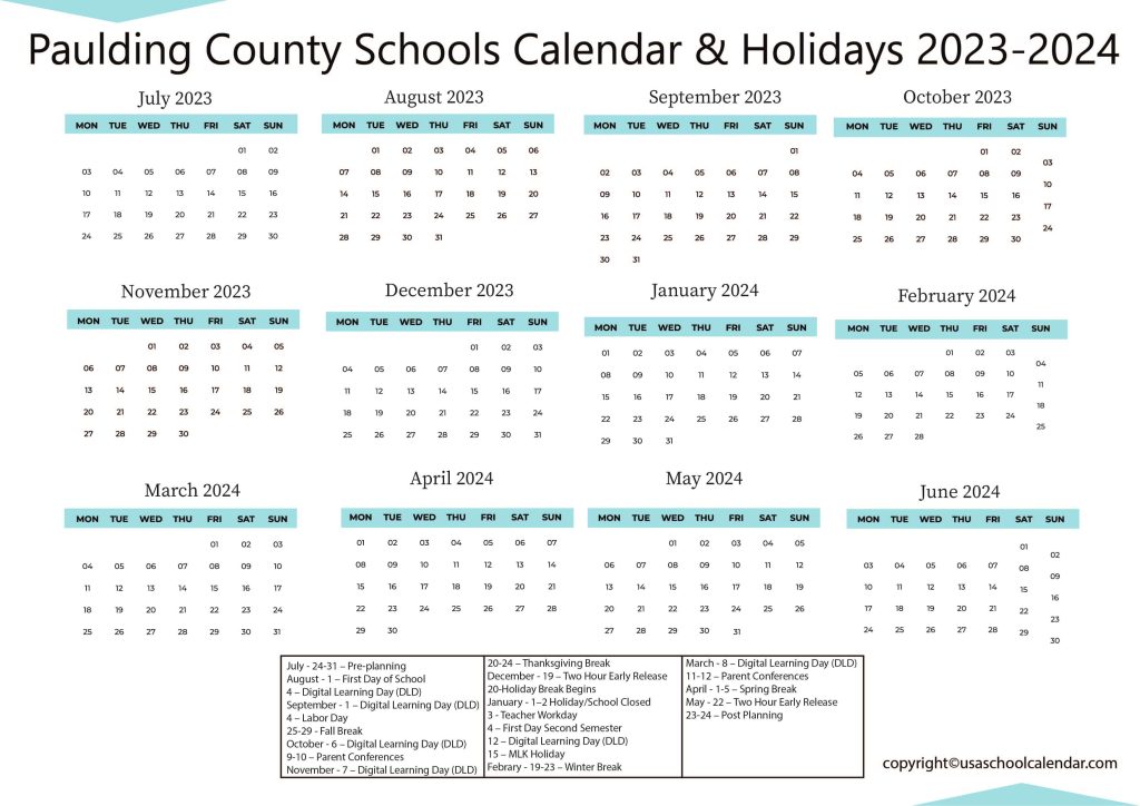Paulding County School District Calendar
