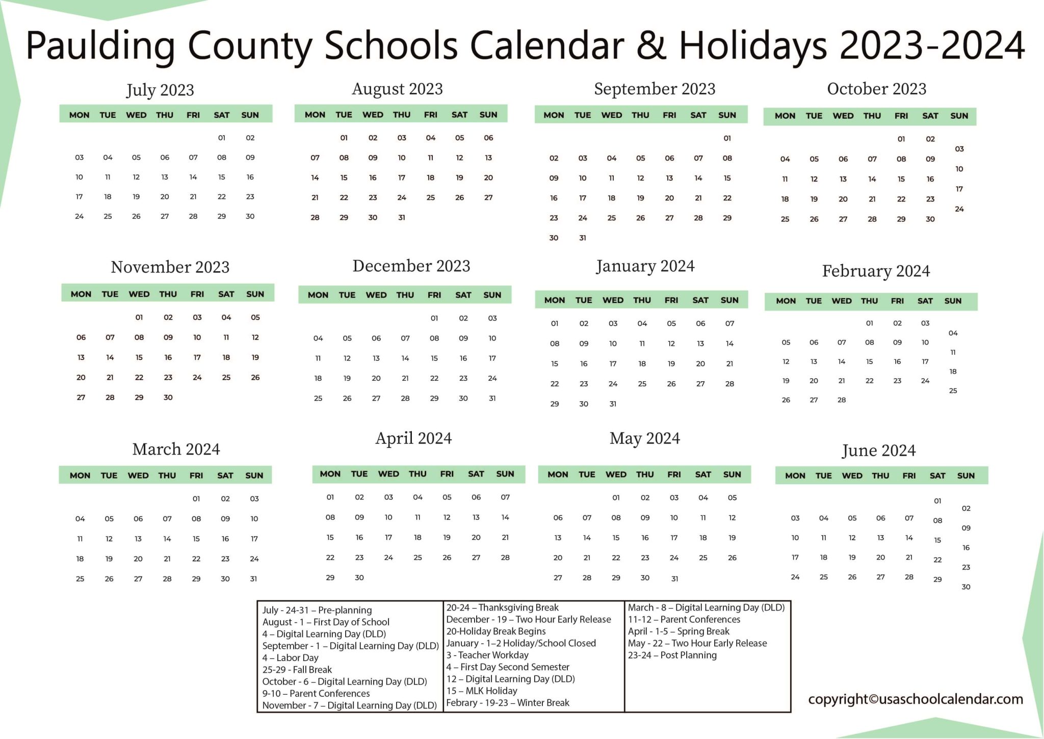Paulding County Schools Calendar & Holidays 20232024