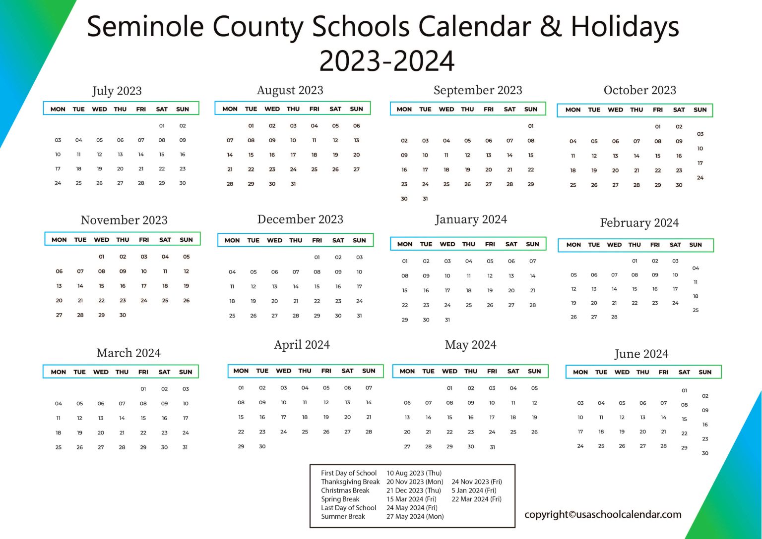 Seminole County Schools Calendar Holidays 2023 2024