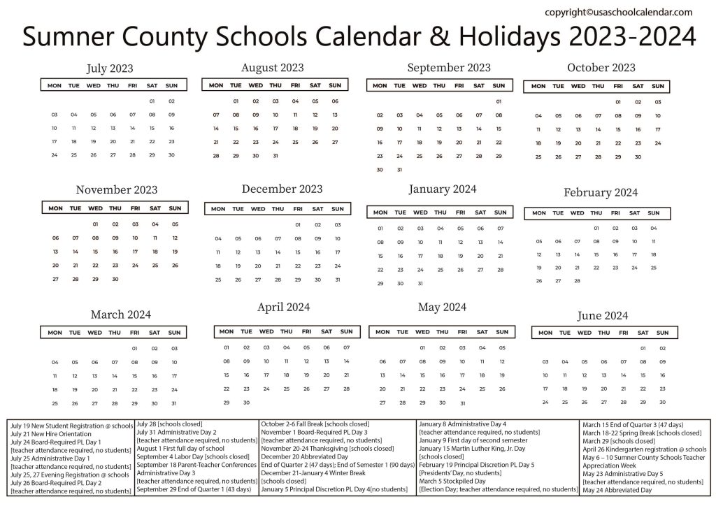 Sumner County Schools Calendar