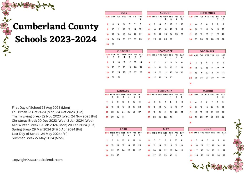 Cumberland County Schools Academic Calendar