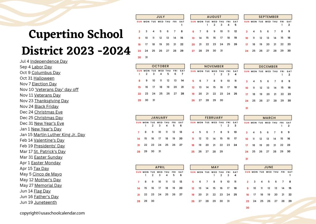 Cupertino Union School District calendar