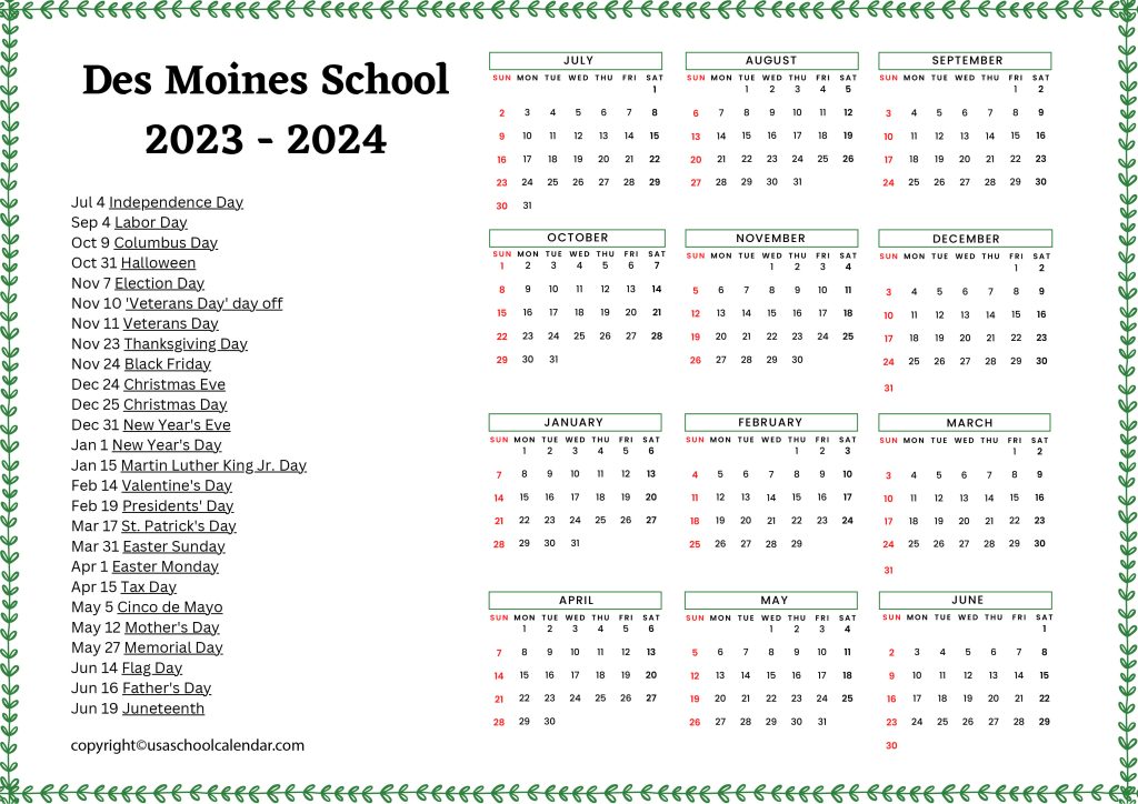 Des Moines Public Schools Calendar
