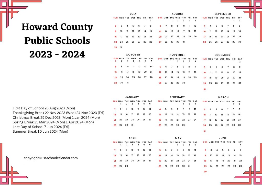 Howard County Public Schools Academic Calendar