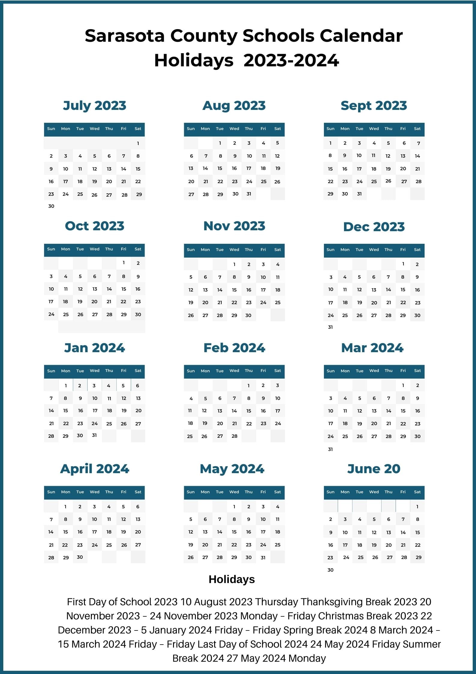 Sarasota County Schools Calendar & Holidays 2023-2024 [SCPS]