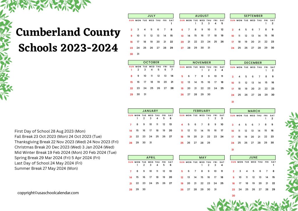 cumberland county schools calendar