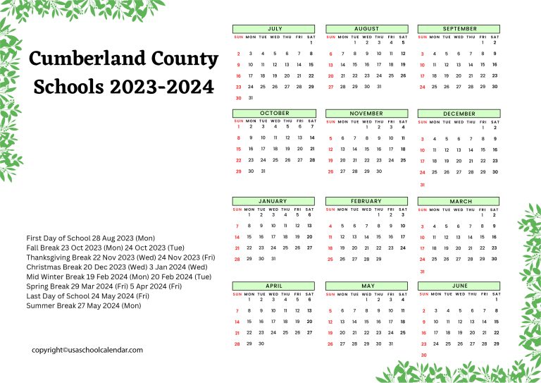 Cumberland County Schools Calendar Holidays 20232024 [CCS]