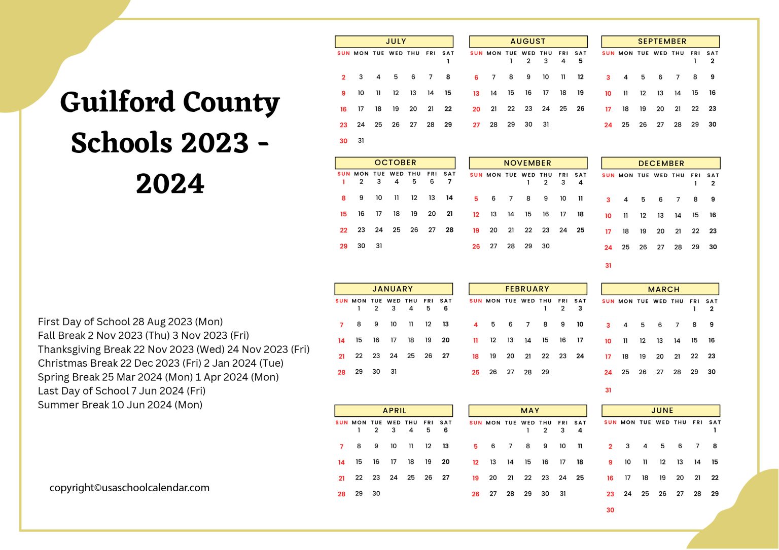 Guilford County Schools Calendar & Holidays 20232024 [GCS]