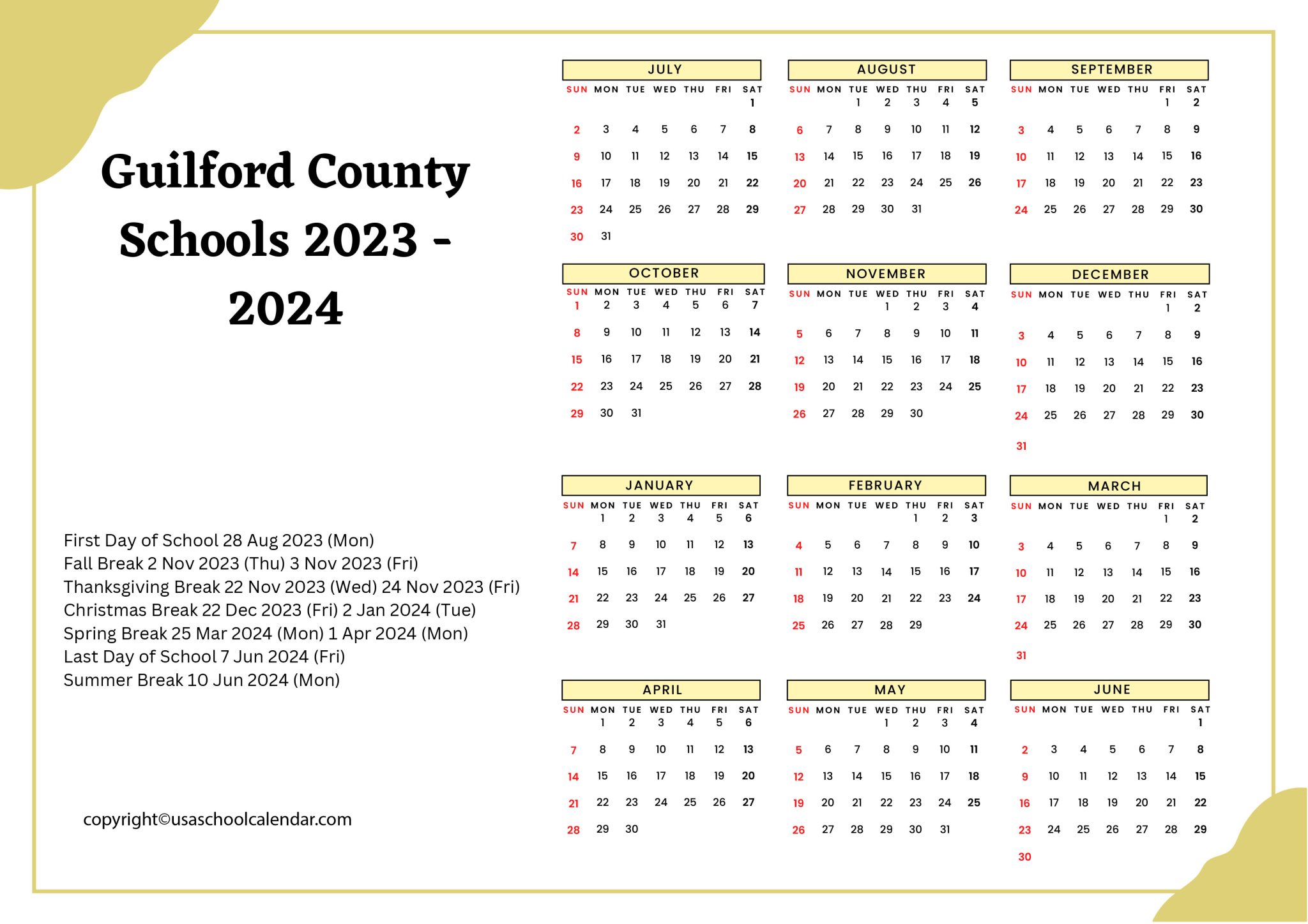 Guilford County Schools Calendar Holidays 2023 2024 GCS