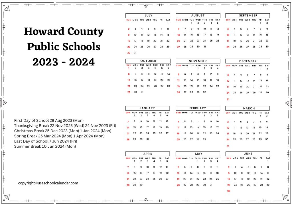 howard county public schools calendar