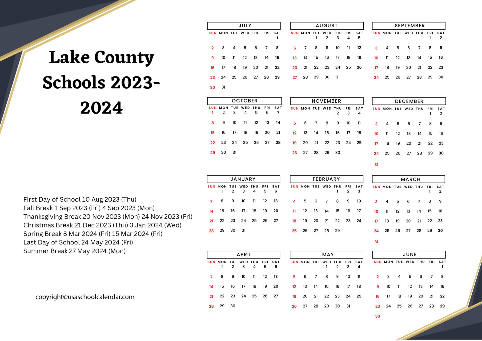 Lake County Schools Calendar & Holidays 20232024 [LCS]