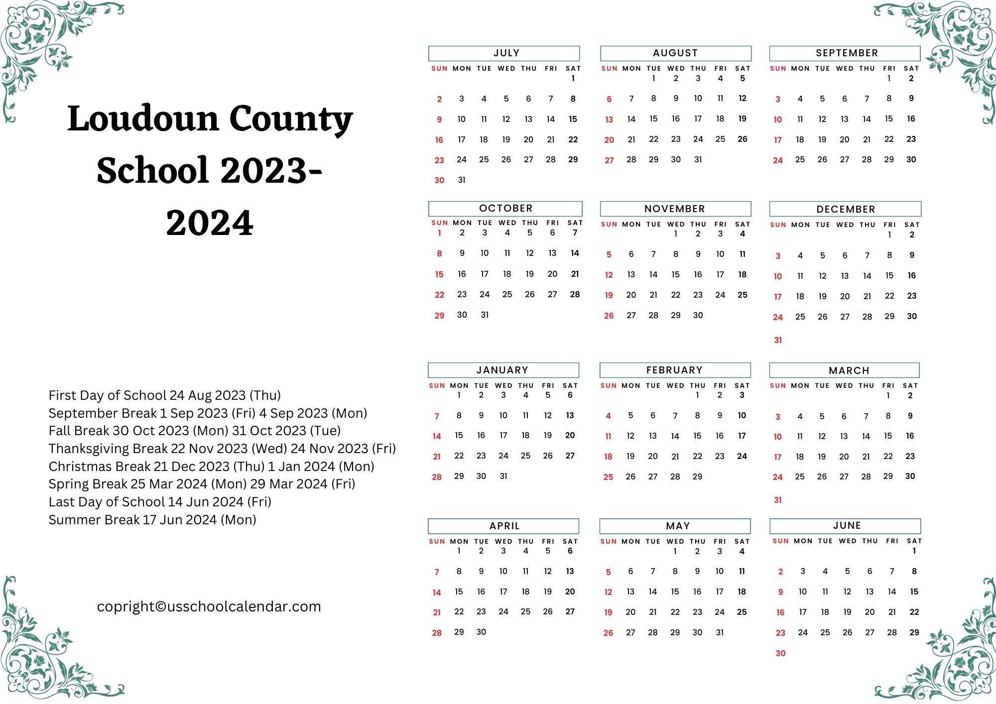 Loudoun County School Calendar & Holidays 20232024 [LCPS]