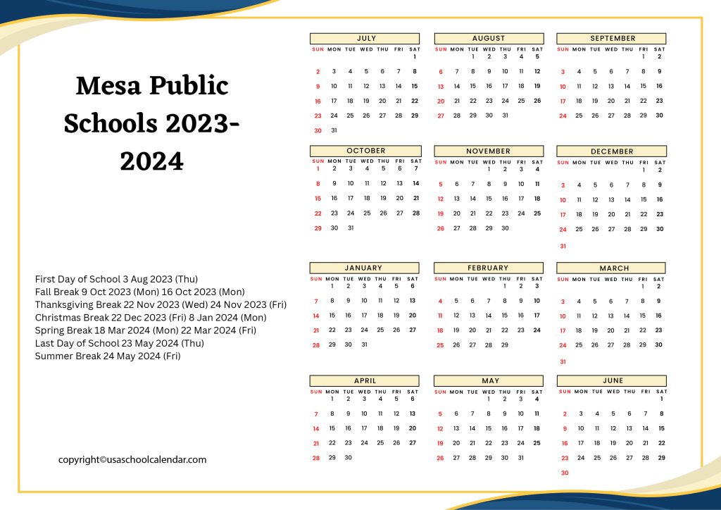 mesa public schools calendar