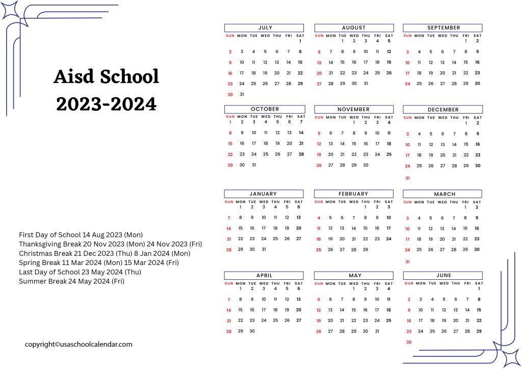 Austin Independent School District Calendar