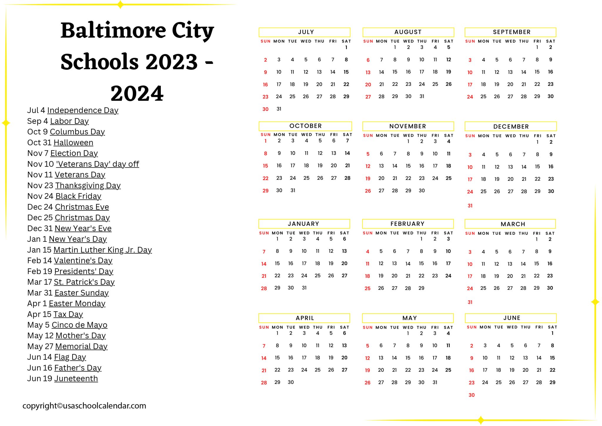 Baltimore City Schools Calendar Holidays 20232024
