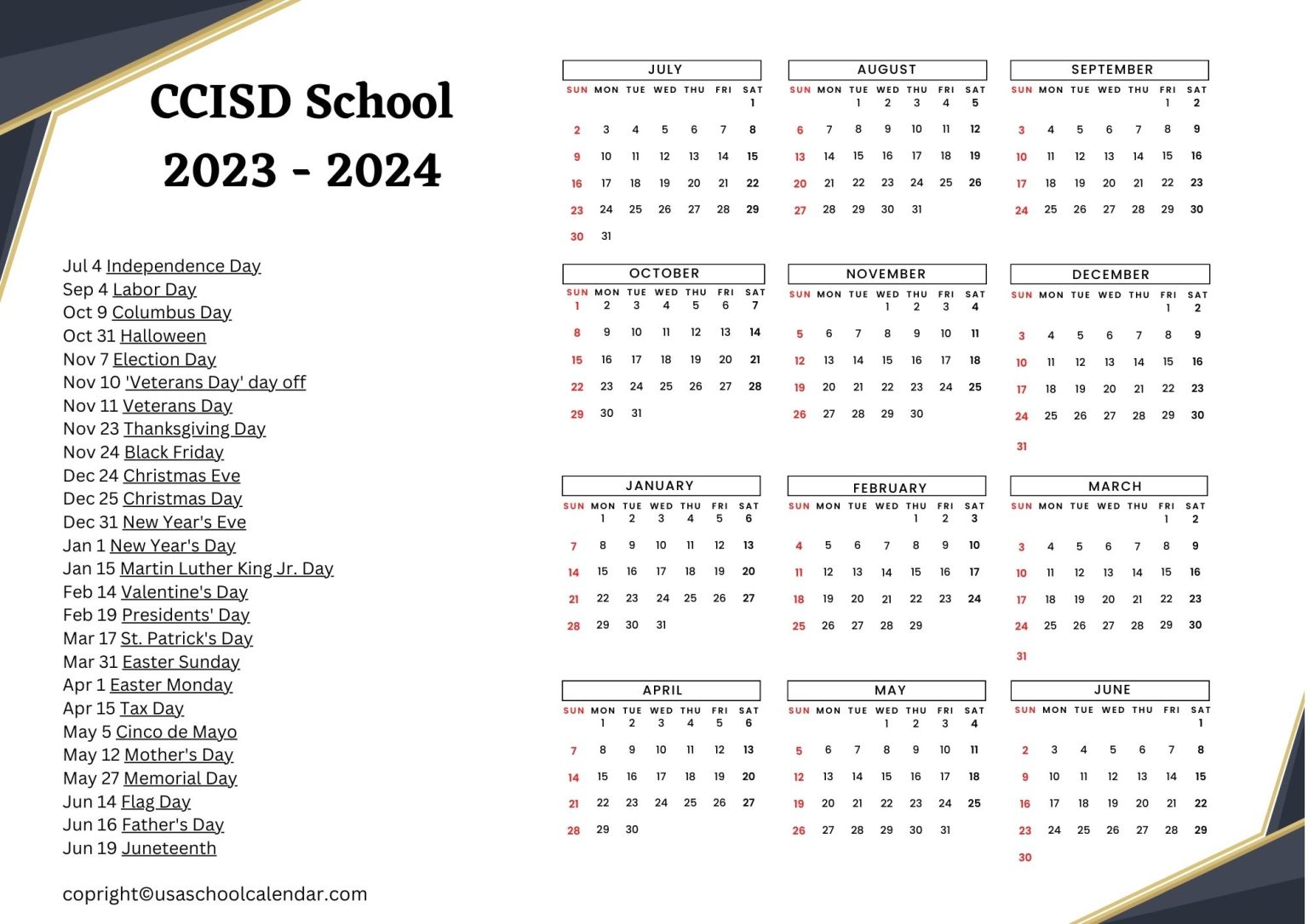 CCISD School Calendar & Holidays 20232024 [Clear Creek ISD]
