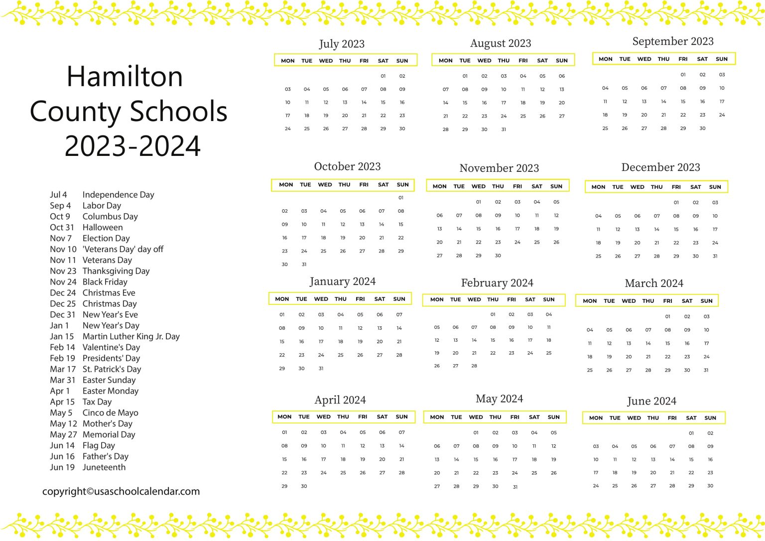 Hamilton County Schools Calendar Holidays 2023 2024