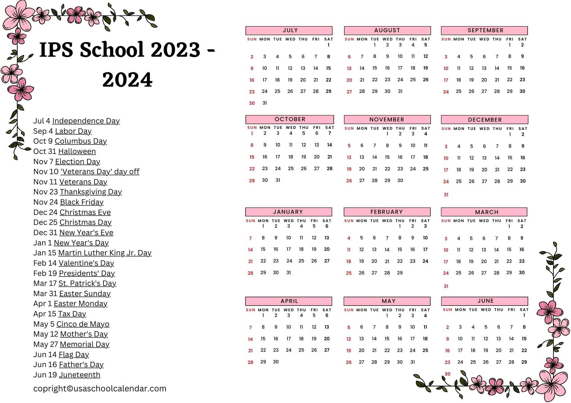 IPS School Calendar Holidays 20232024 [Indianapolis]
