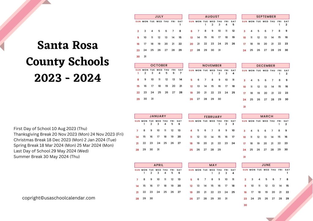 Santa Rosa County School District Calendar