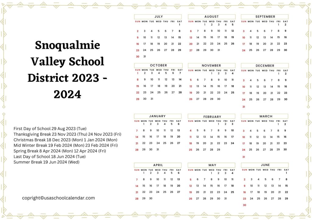 Snoqualmie School District Calendar