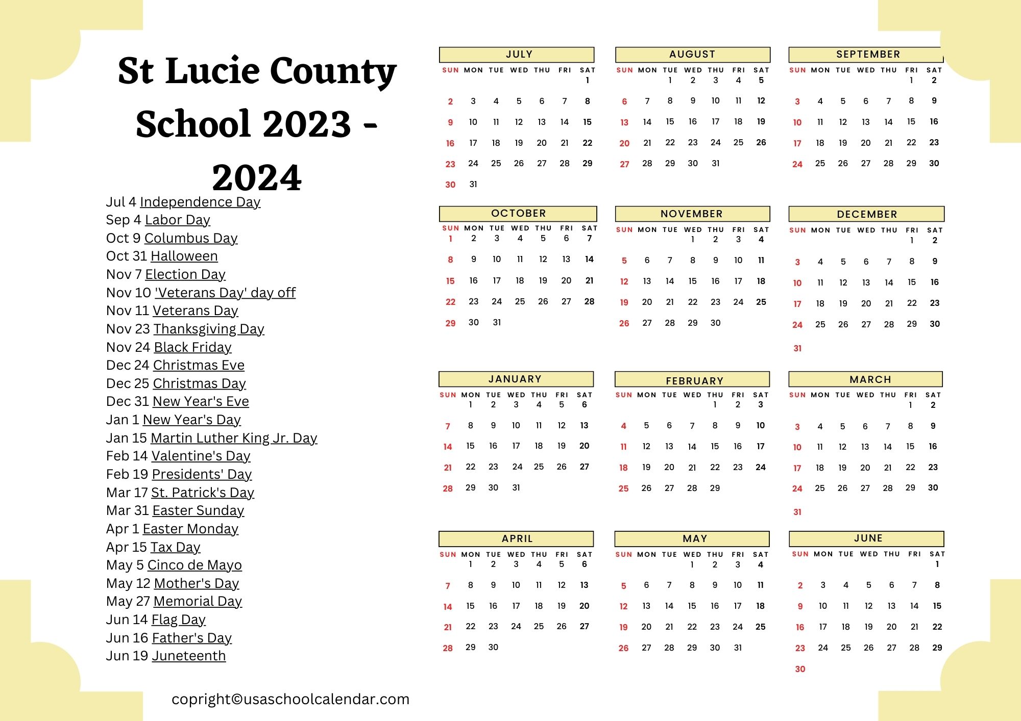 St Lucie County School Calendar & Holidays 20232024