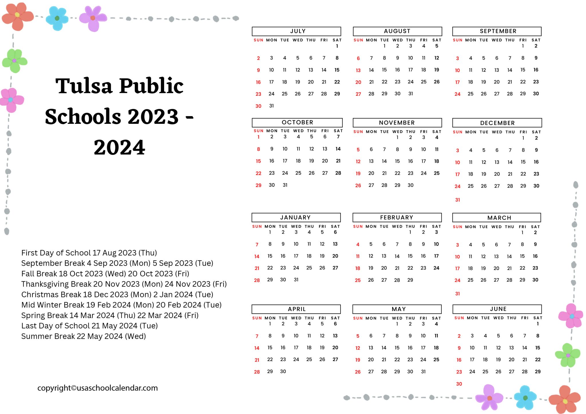 Tulsa Public Schools Calendar Holidays 2023 2024