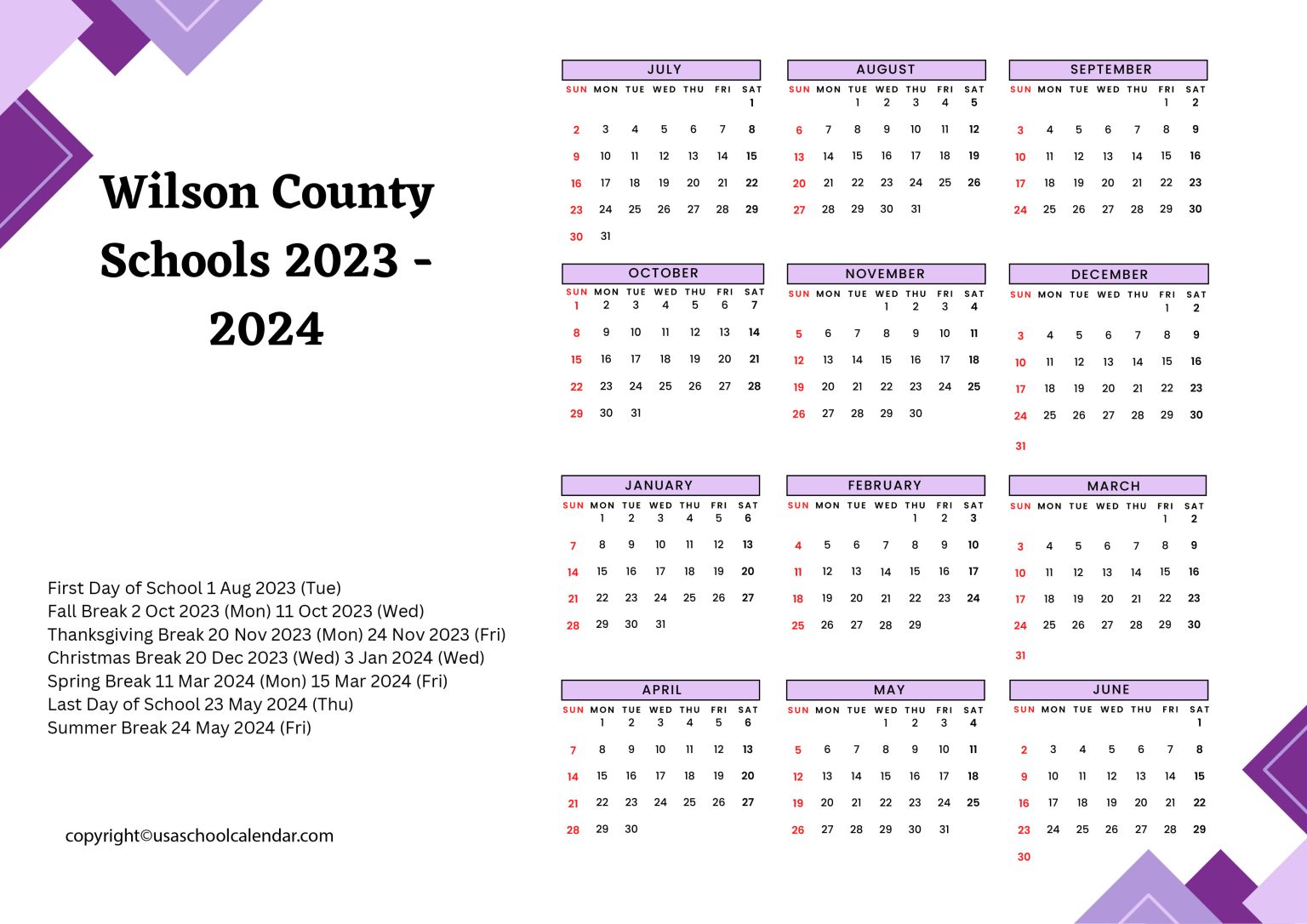 Wilson County Schools Calendar Holidays 20232024