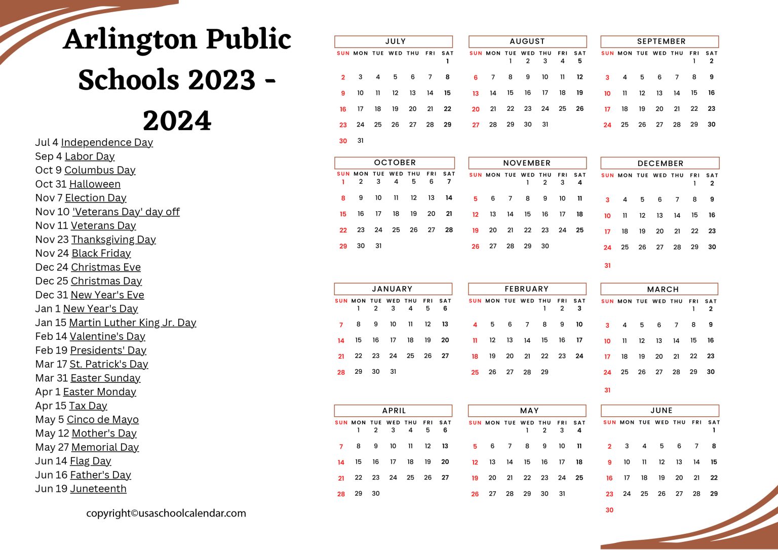 Arlington Public Schools Calendar & Holidays 20232024