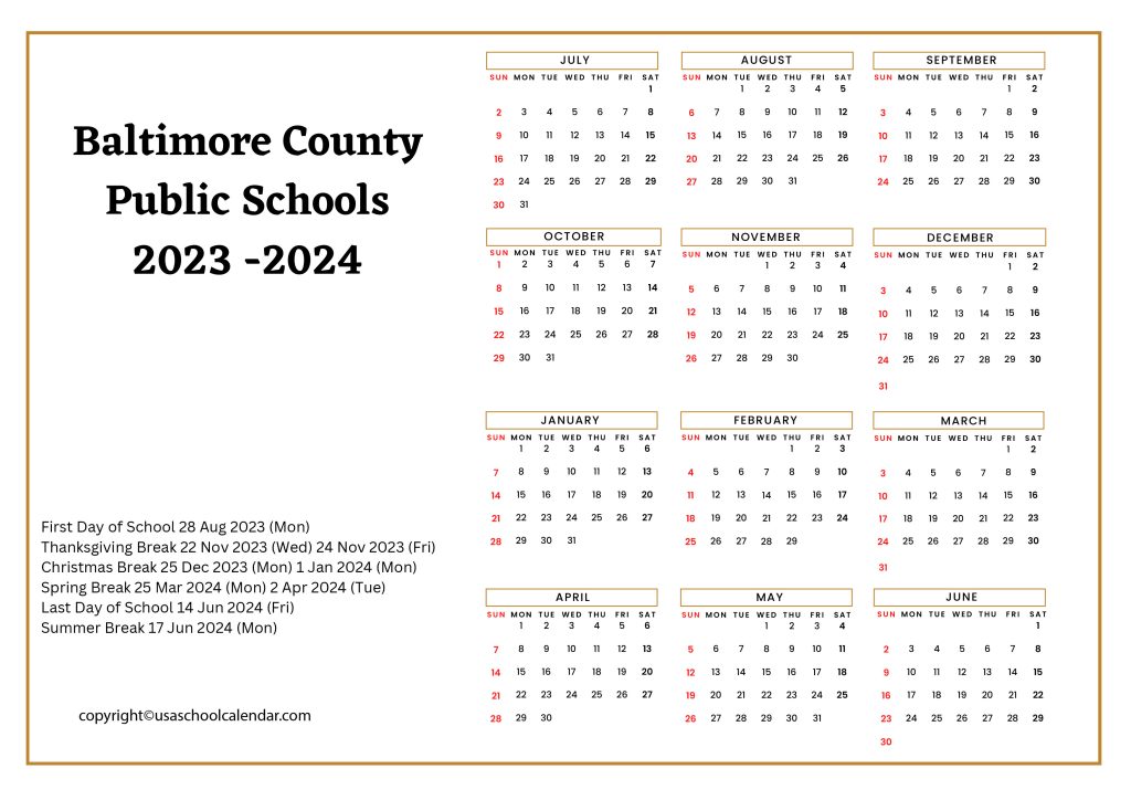 baltimore county public schools calendar