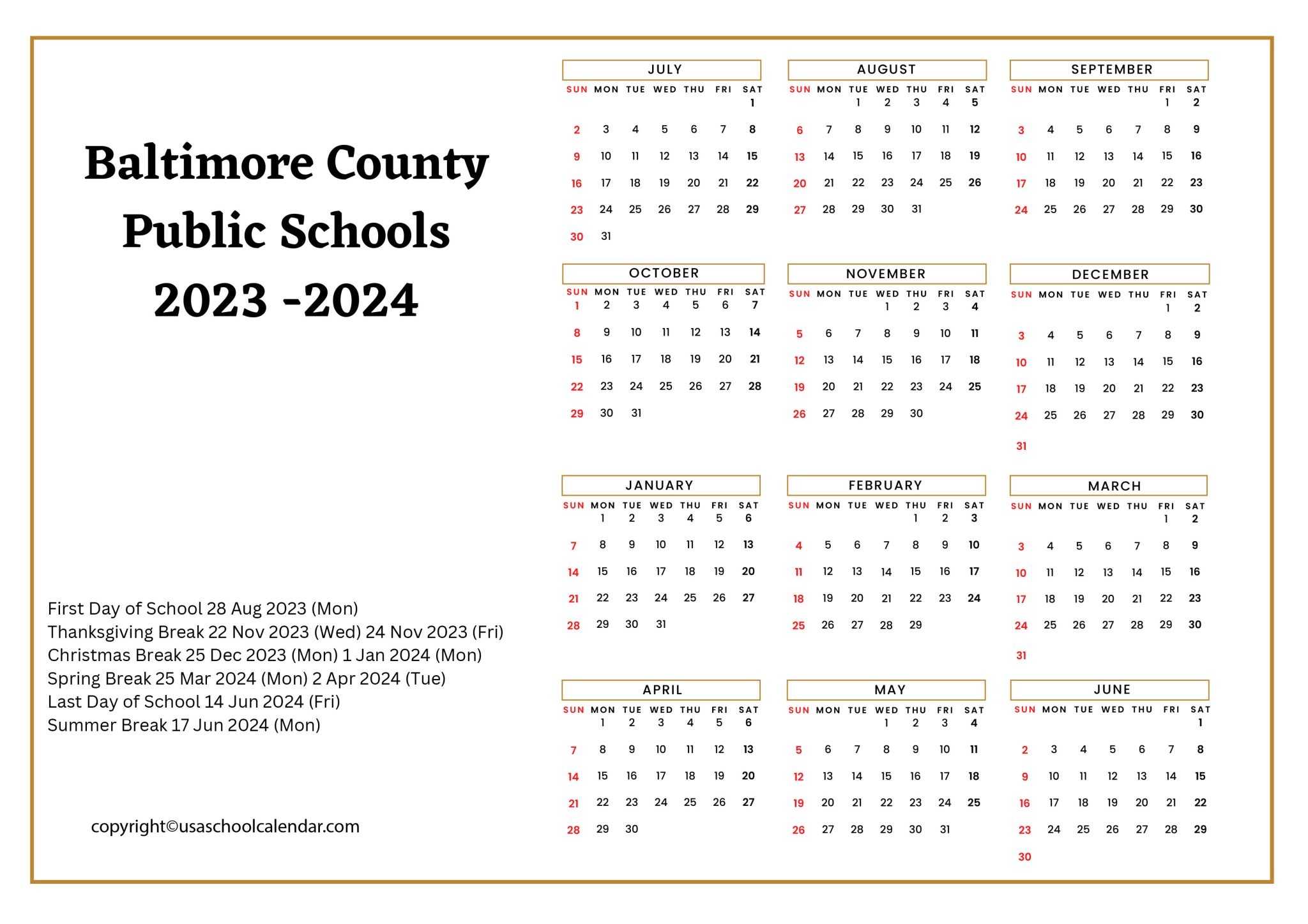 Baltimore County Public Schools Calendar Holidays 2023 2024