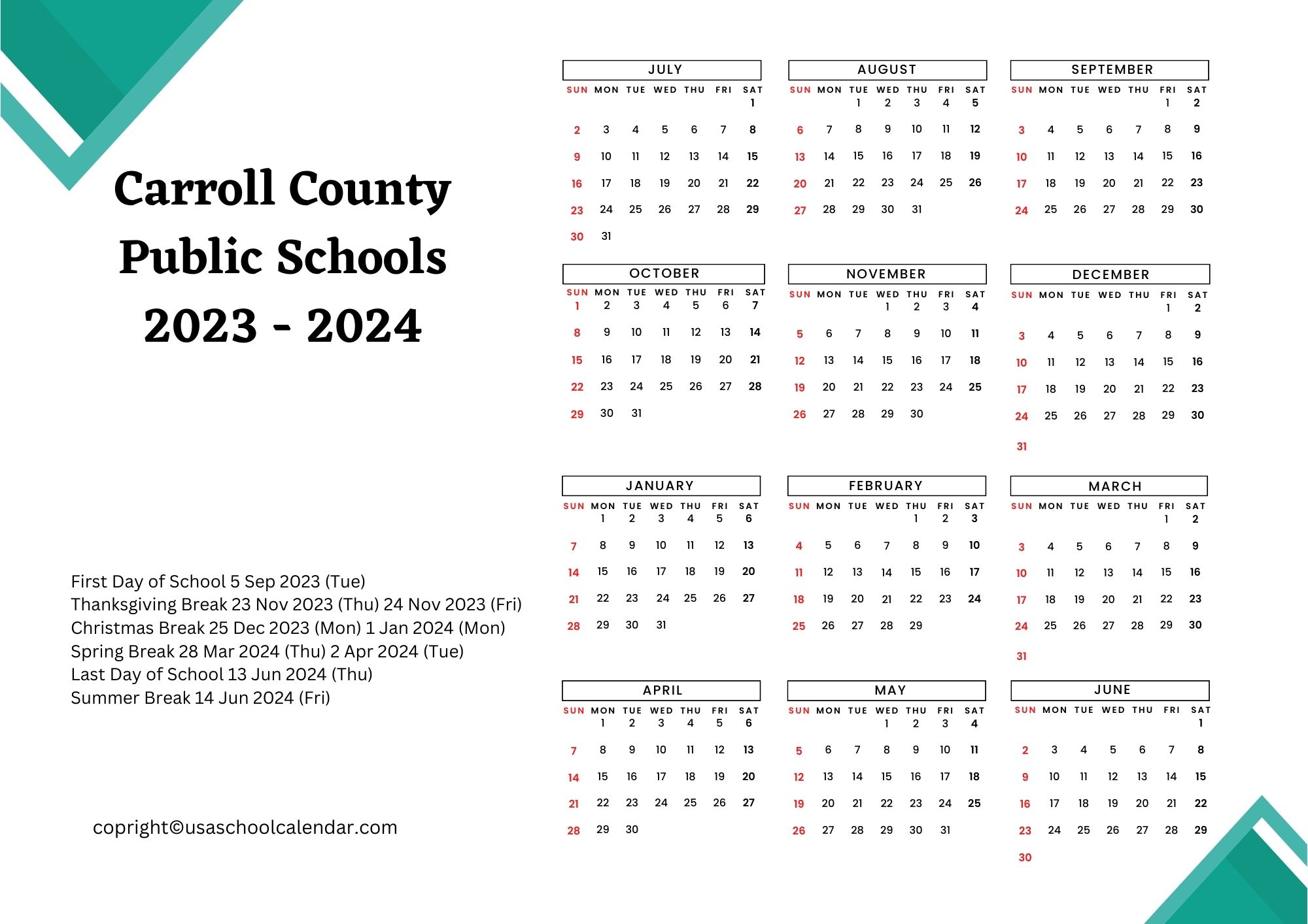 Carroll County Public Schools Calendar Holidays 2023 2024