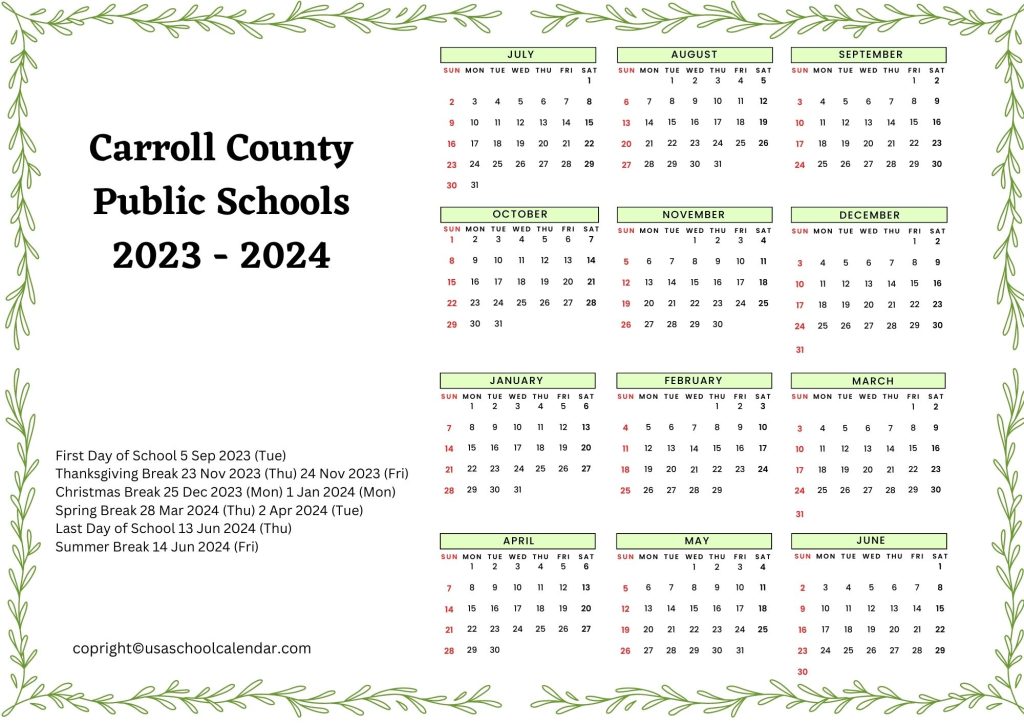 carroll county public schools calendar