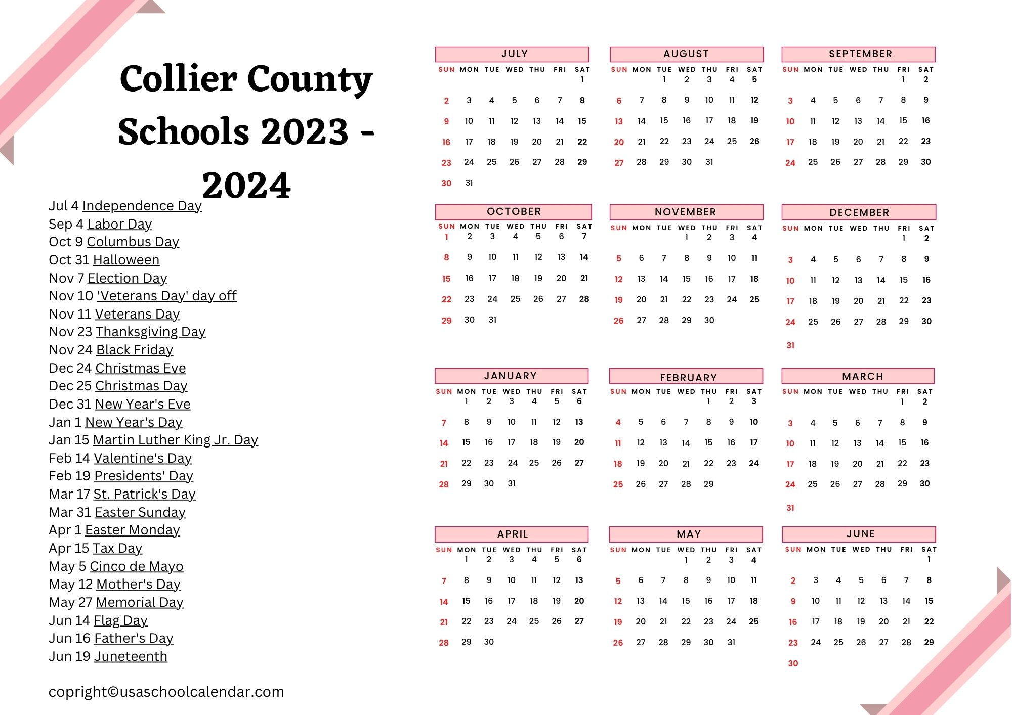 Collier County Schools Calendar Holidays 2023 2024