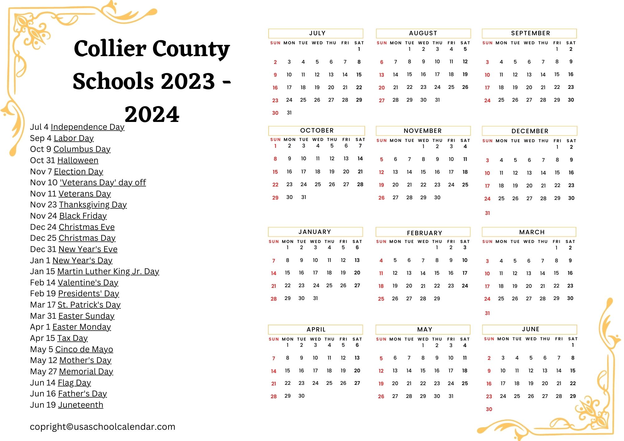 Collier County Schools Calendar Holidays 20232024