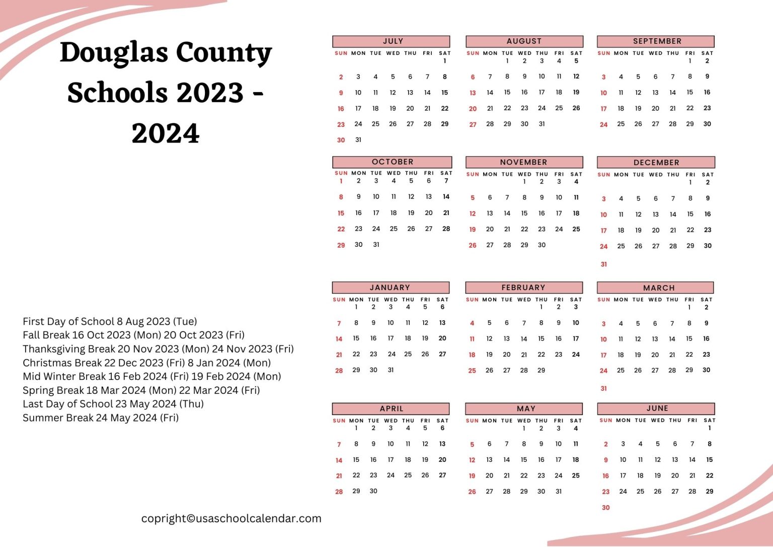 Douglas County Schools Calendar Holidays 2023-2024