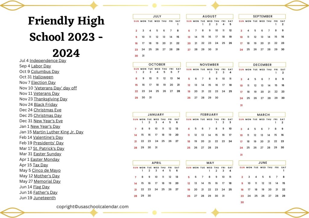 friendly high school calendar