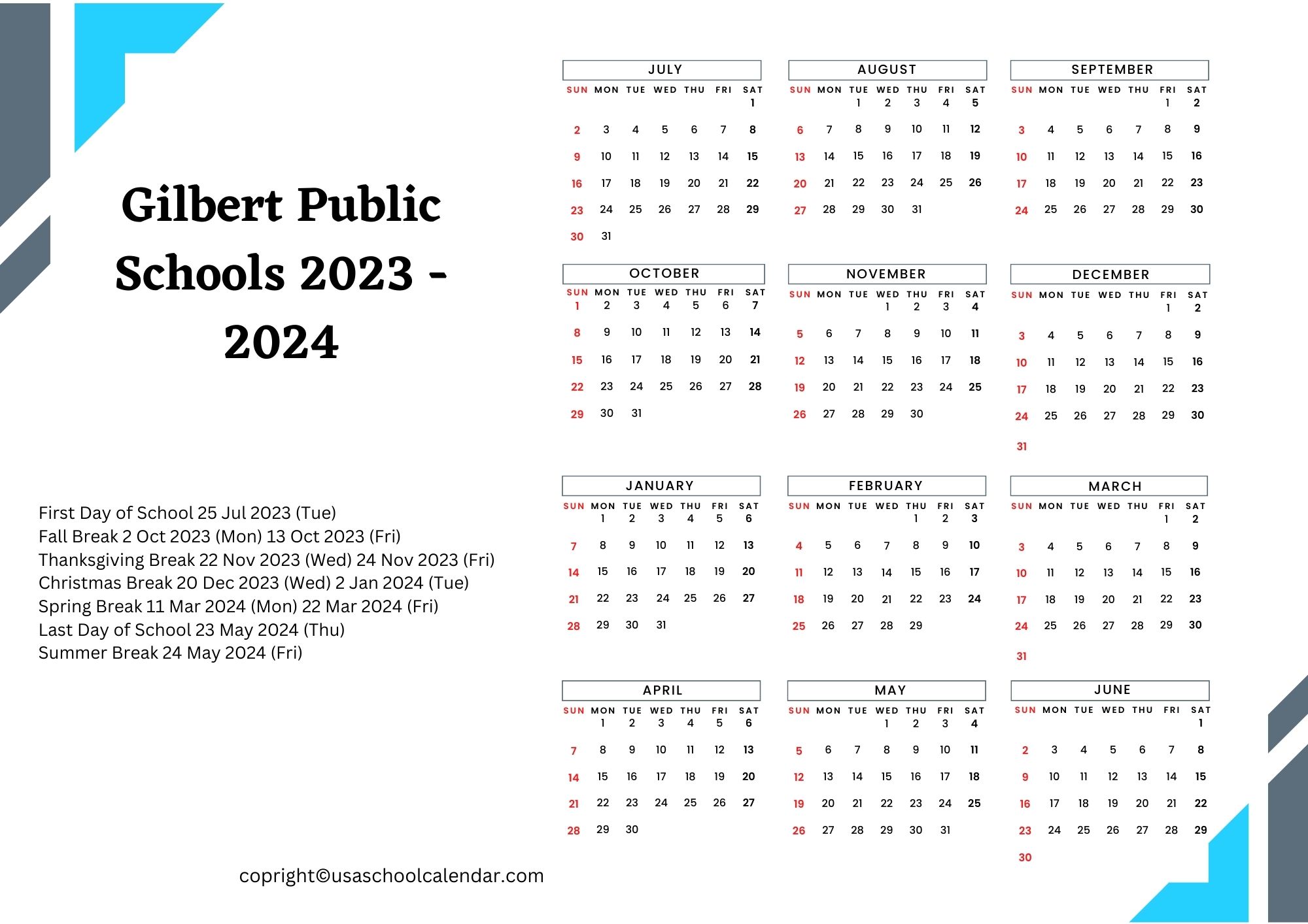 Gilbert Public Schools Calendar Holidays 2023-2024