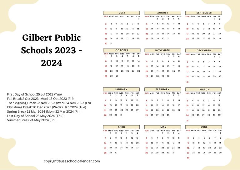 Gilbert Public Schools Calendar Holidays 2023 2024
