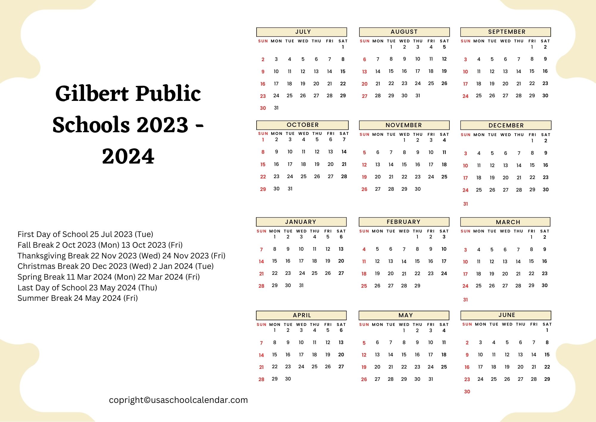 Gilbert Public Schools Calendar Holidays 20232024