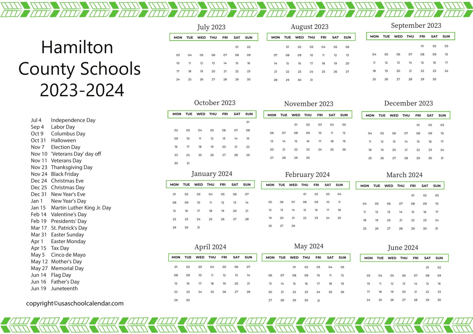 Hamilton County Schools Calendar Holidays 2023-2024