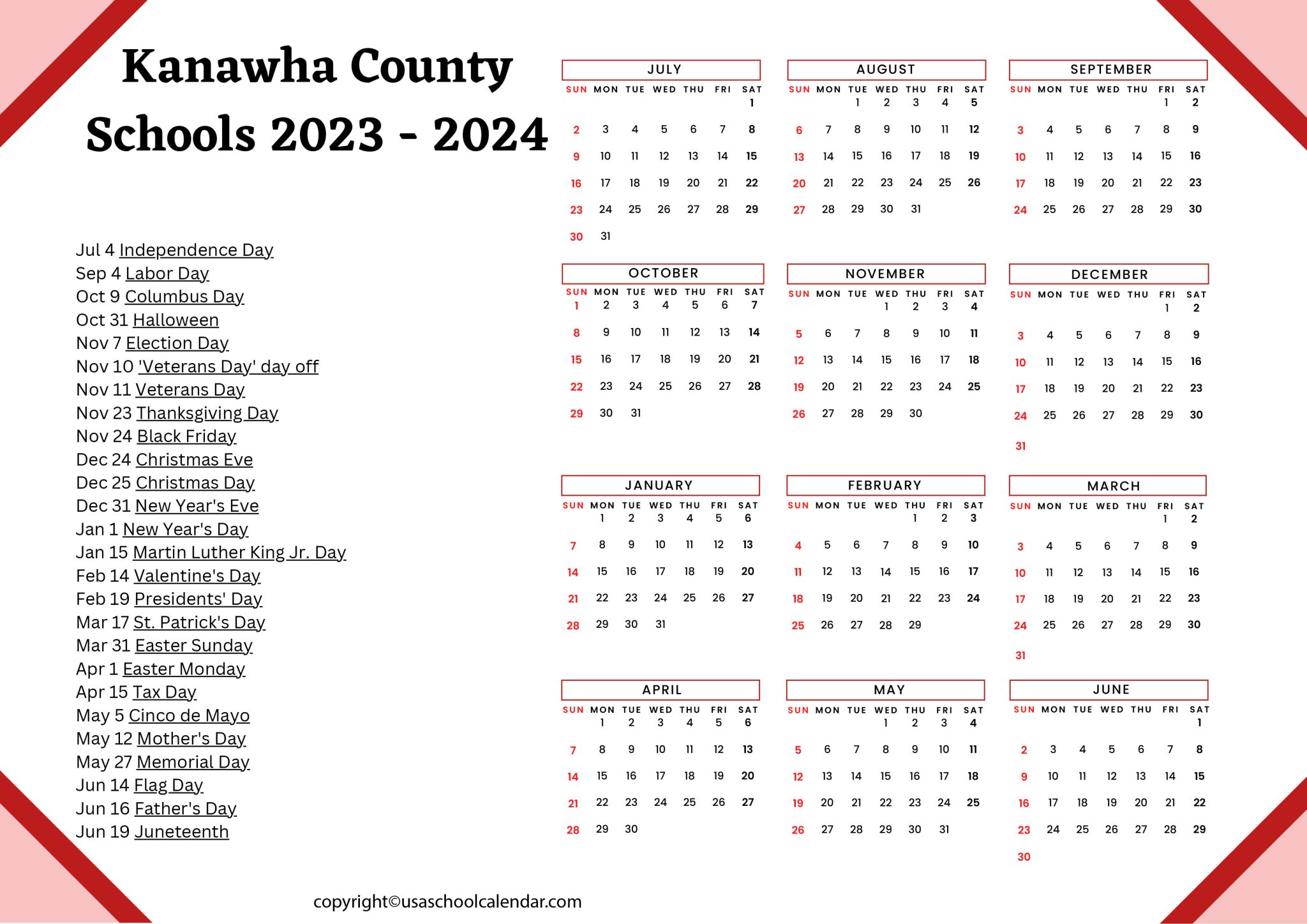 Kanawha County Schools Calendar Holidays 20232024