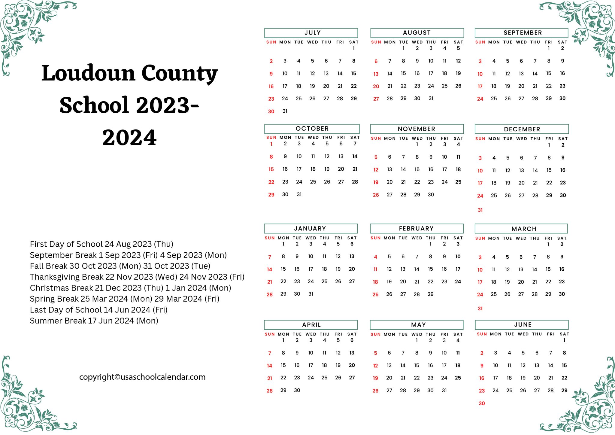 Loudoun County Schools Calendar Holidays 2023 2024