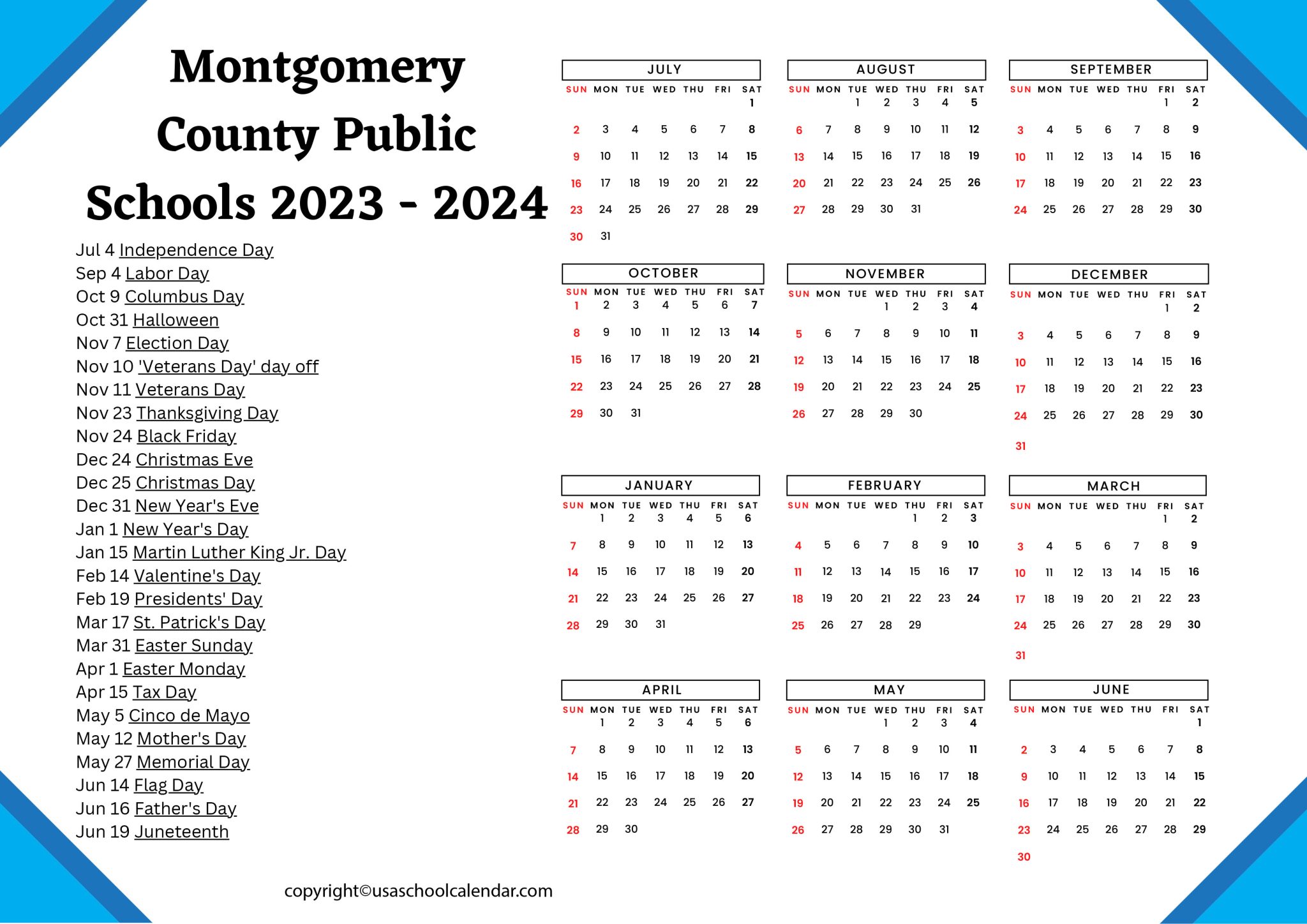 Montgomery County Public Schools Calendar Holidays 20232024